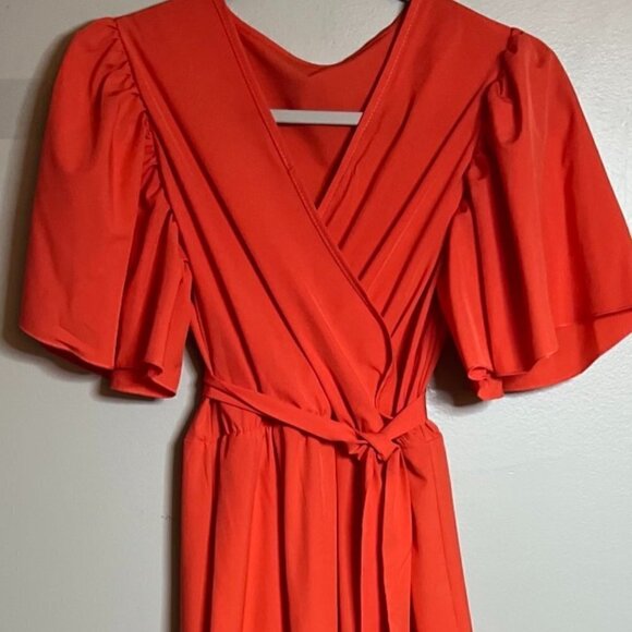 Orniya Women's Belted Surplice Flutter Sleeve Maxi Dress in Size 8 in Orange - Picture 4 of 8